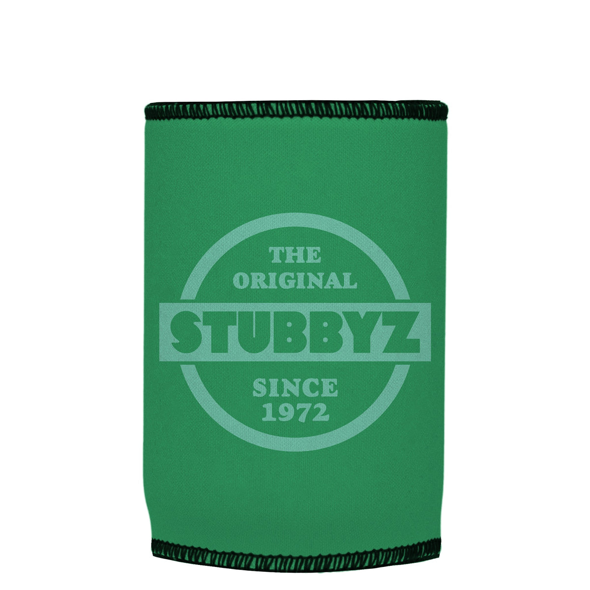 The Original (Green) Stubbyz One Size baseless stubby cooler, shown flat