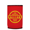 The Original (Red) Stubbyz One Size baseless stubby cooler, shown flat