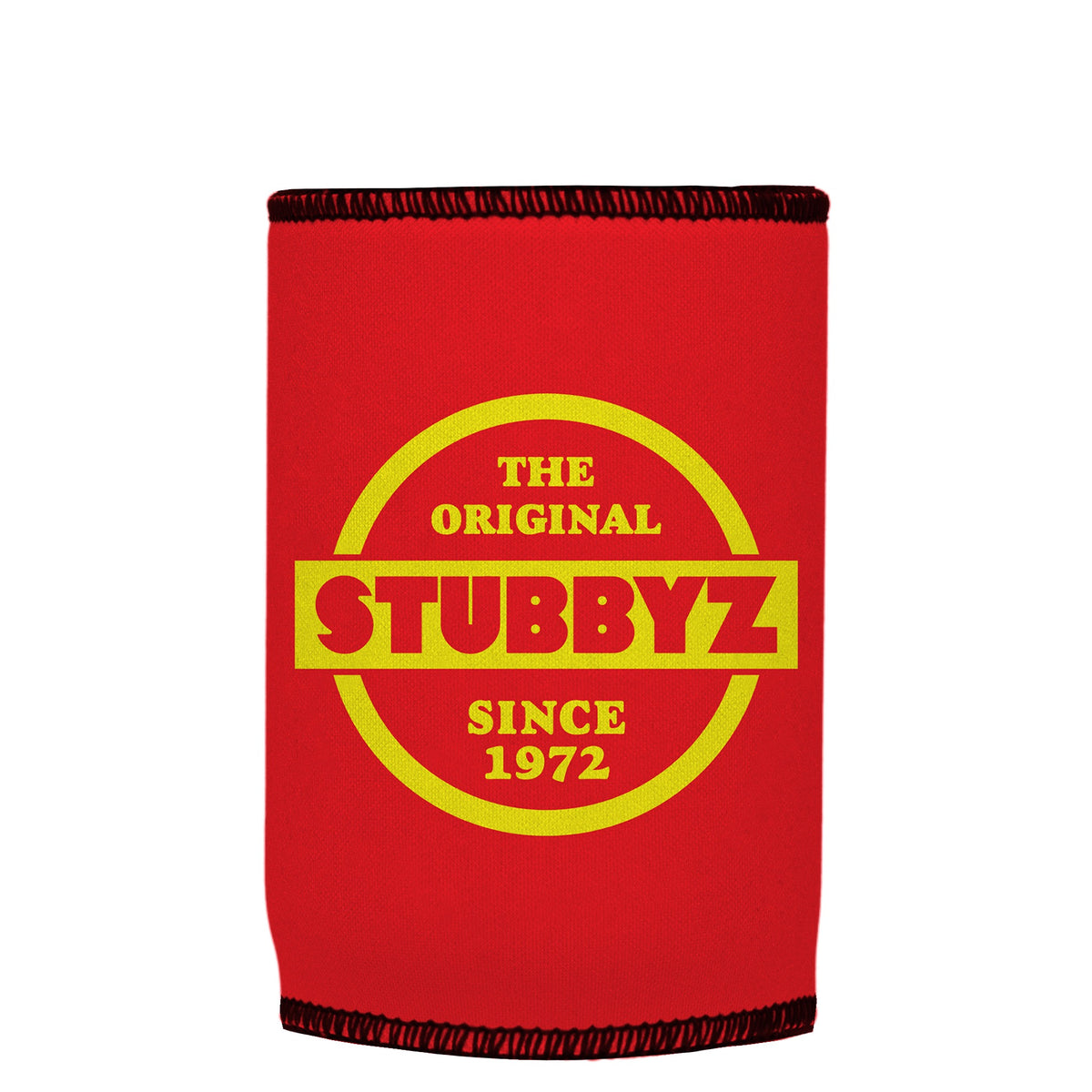 The Original (Red) Stubbyz One Size baseless stubby cooler, shown flat