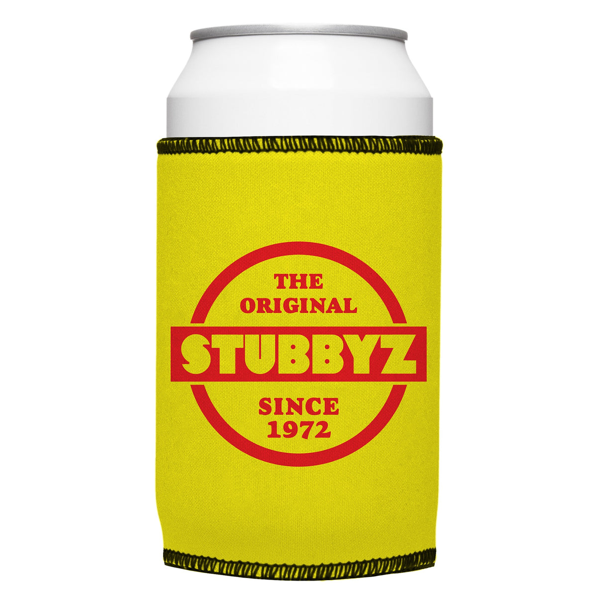 The Original (Yellow) Stubbyz One Size cooler on a standard bottle