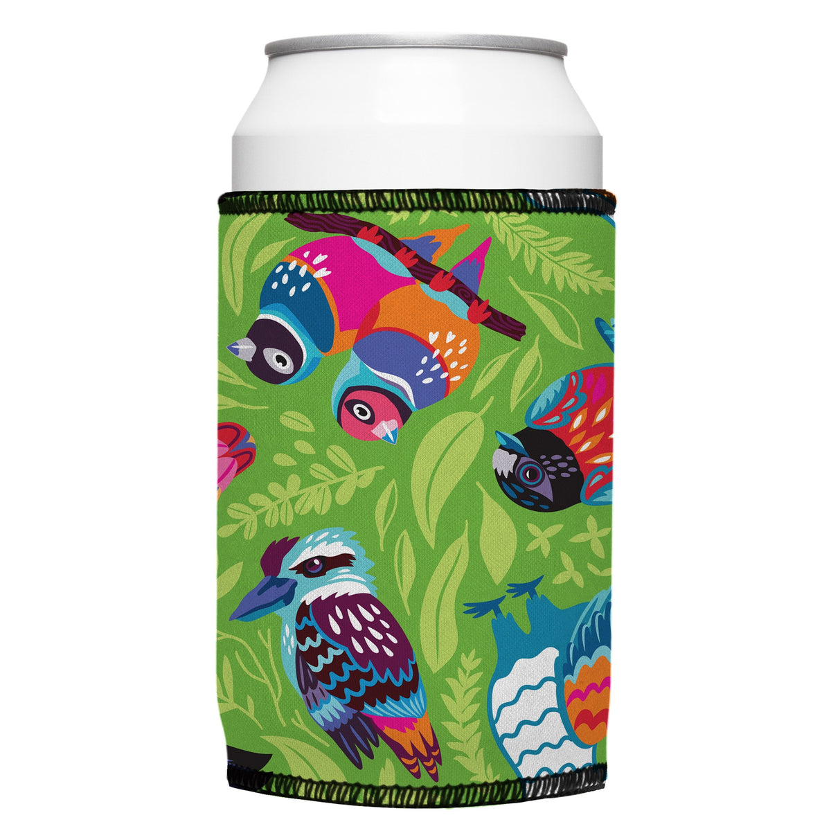 Aussie Birds III Stubbyz One Size cooler on a standard bottle