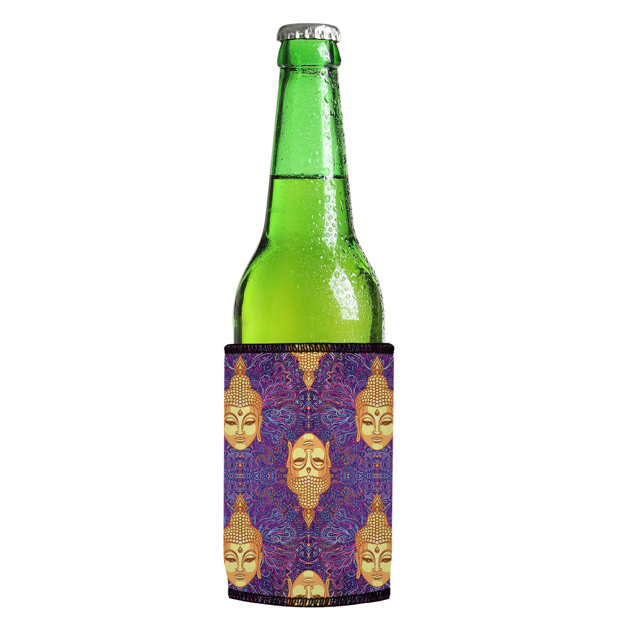 Gautama Buddha Stubbyz One Size cooler on a slim Euro-style bottle