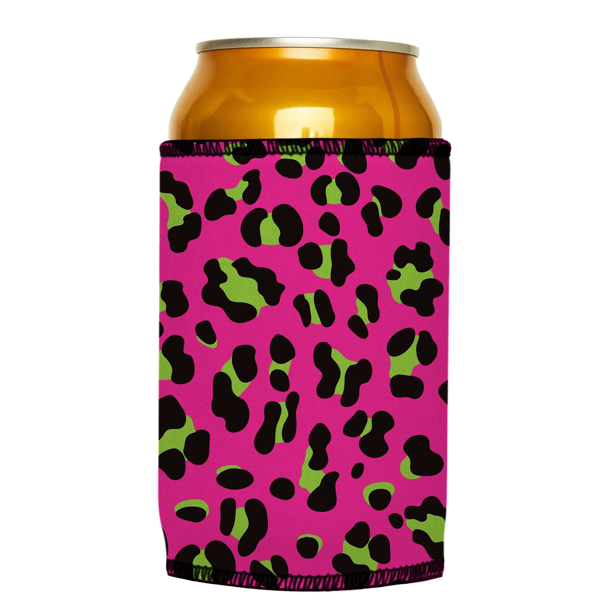 80s Leopard Print Stubbyz One Size cooler on a standard can