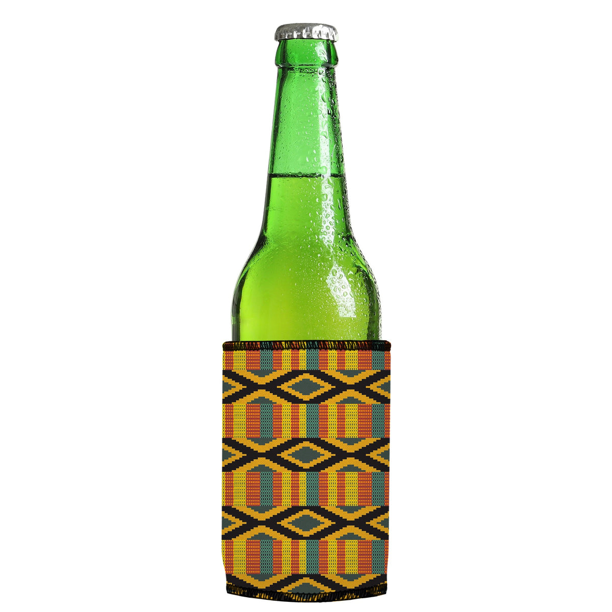 Ghana Kente Stubbyz One Size cooler on a slim Euro-style bottle
