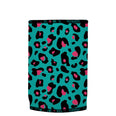 Teal Leopard Pattern Stubbyz One Size baseless stubby cooler, shown flat