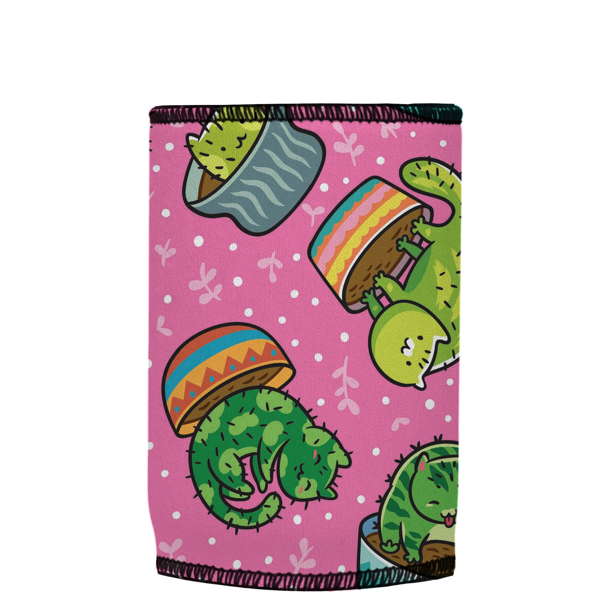 Cats in a Flowerpot Stubbyz One Size baseless stubby cooler, shown flat