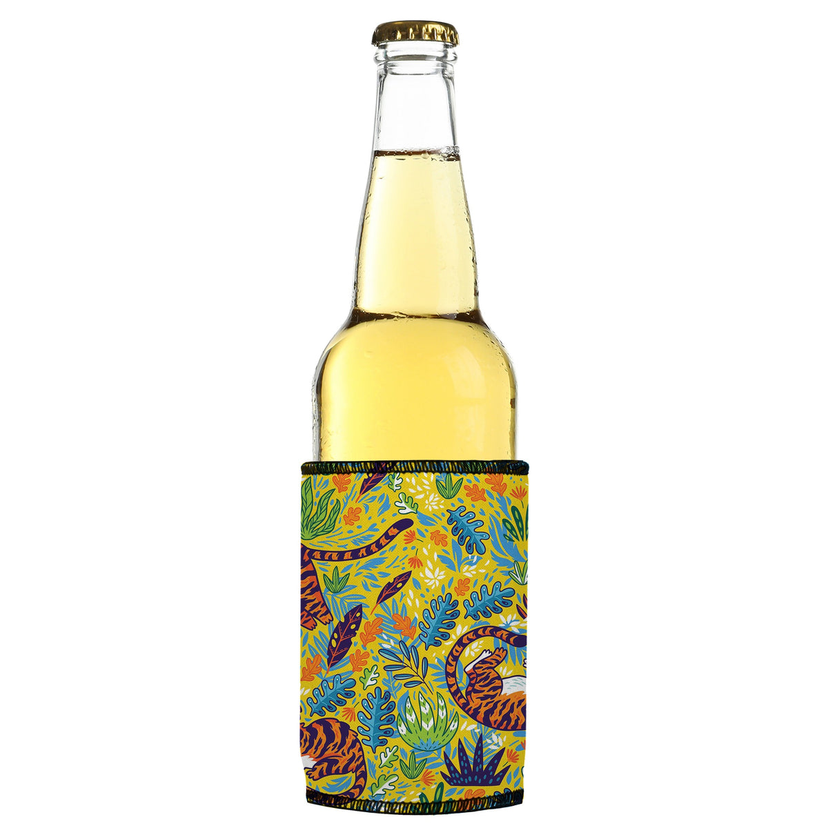 Playin' Tigers Stubbyz One Size cooler on a slim bottle, angled view