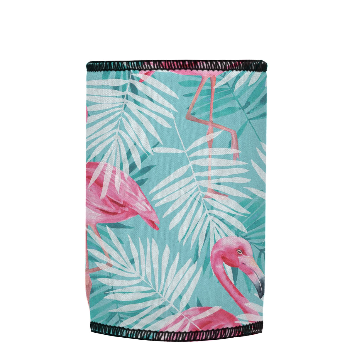 Pink Flamingos Stubbyz One Size baseless stubby cooler, shown flat
