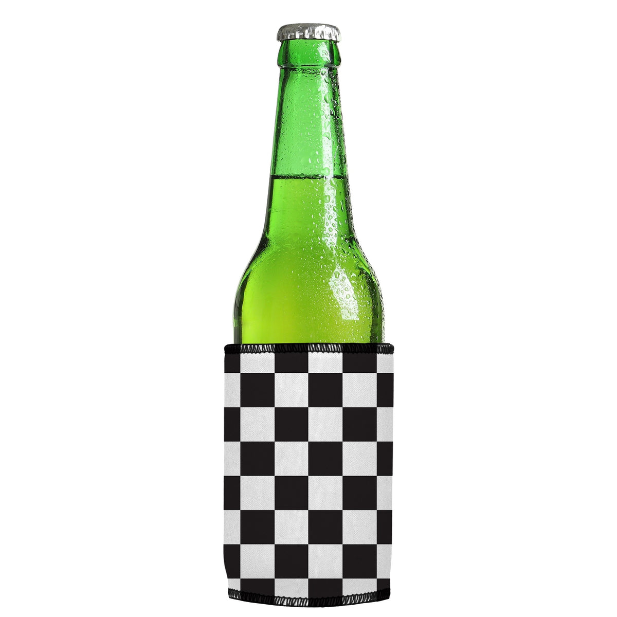 Small Checkerboard Stubbyz One Size cooler on a slim Euro-style bottle