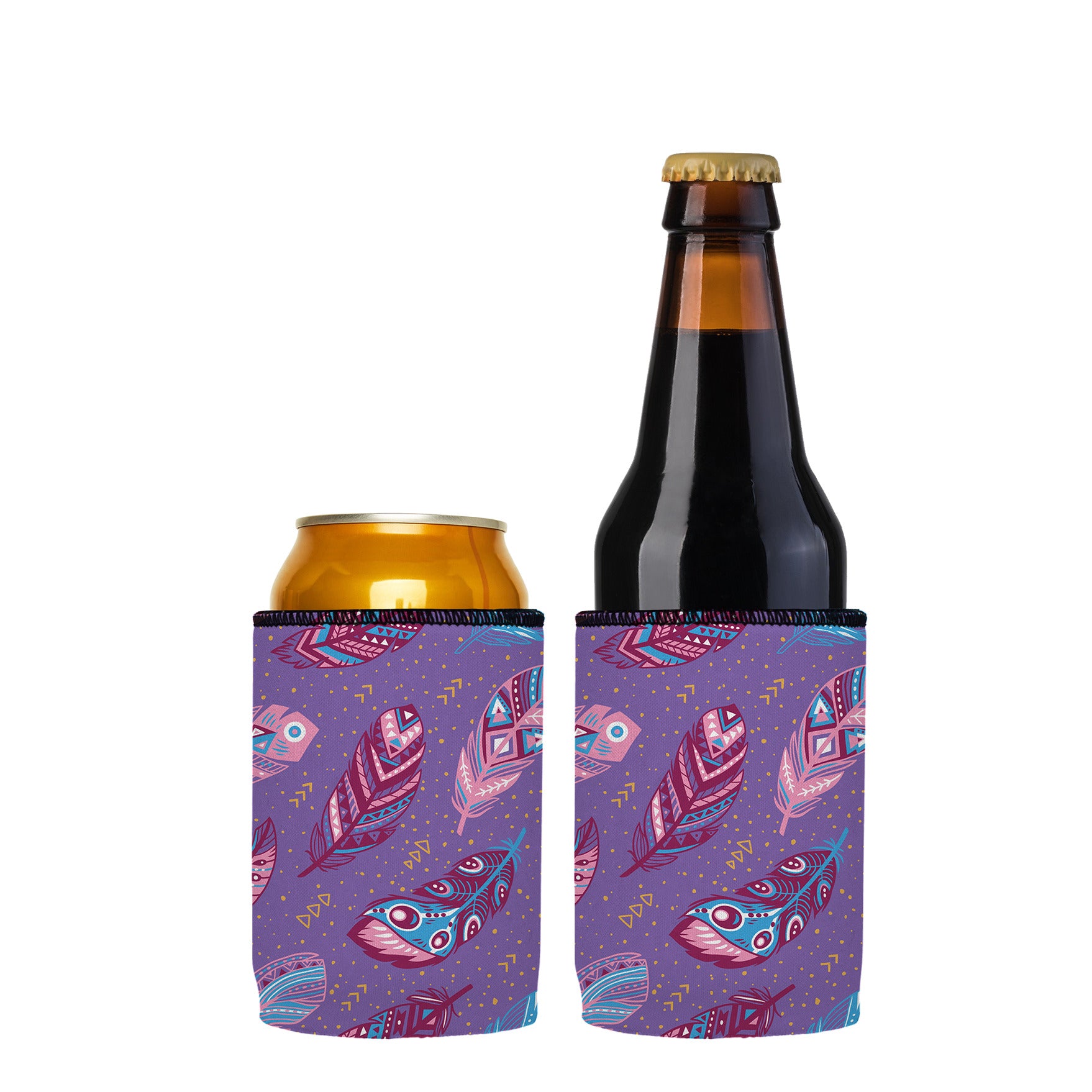Stubbyz Purple Boho Feathers Stubby Cooler 2-Pack